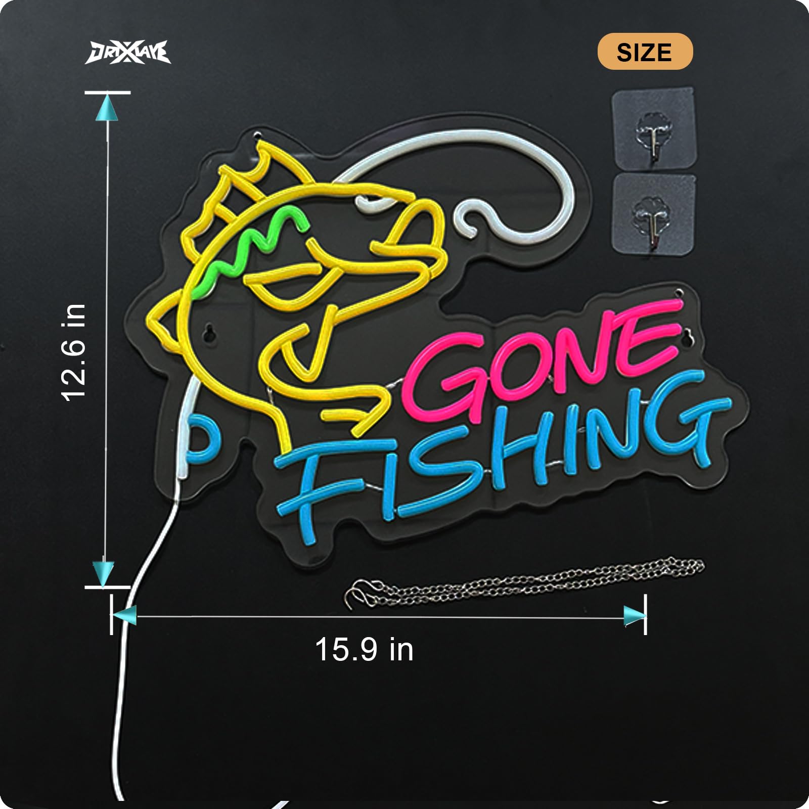Letrero de neón de pesca para decoración de pared, tienda de artículos de pesca, tienda de aparejos de pesca, sala de club, cueva de hombre, 5 V/2 A, alimentado por USB, regulable