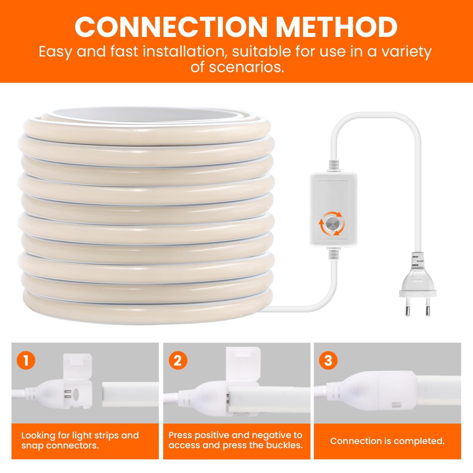 Tira de LED COB Regulable, 220V 288LEDs/M Super Cinta LED de Neón, Cinta luminosa Flexible FCOB LED Tira de Luz para Navidad,Vacaciones,Decoración de Interiores e Iluminación(Blanco Cálido,20M)