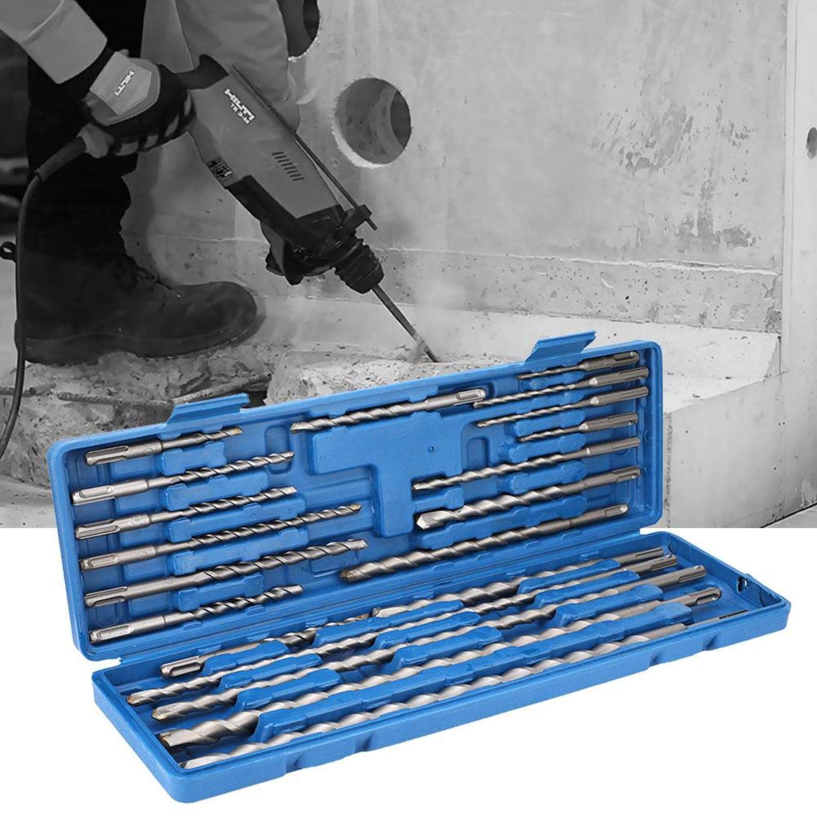 Juego de herramientas de cincel, 20 piezas de brocas, juego de cinceles SDS con estuche de almacenamiento portátil, ladrillos de perforación, piedra de pared de mampostería de hormigón para una perfor