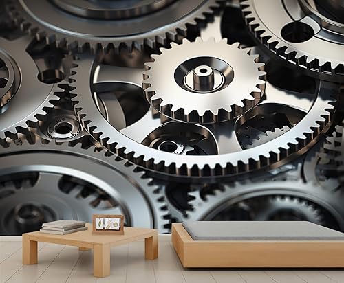 Miniatura 12 de Mural de pared industrial retro, mural industrial retro, papel tapiz de engranajes, mural de pared de textura metálica para sala de estar y