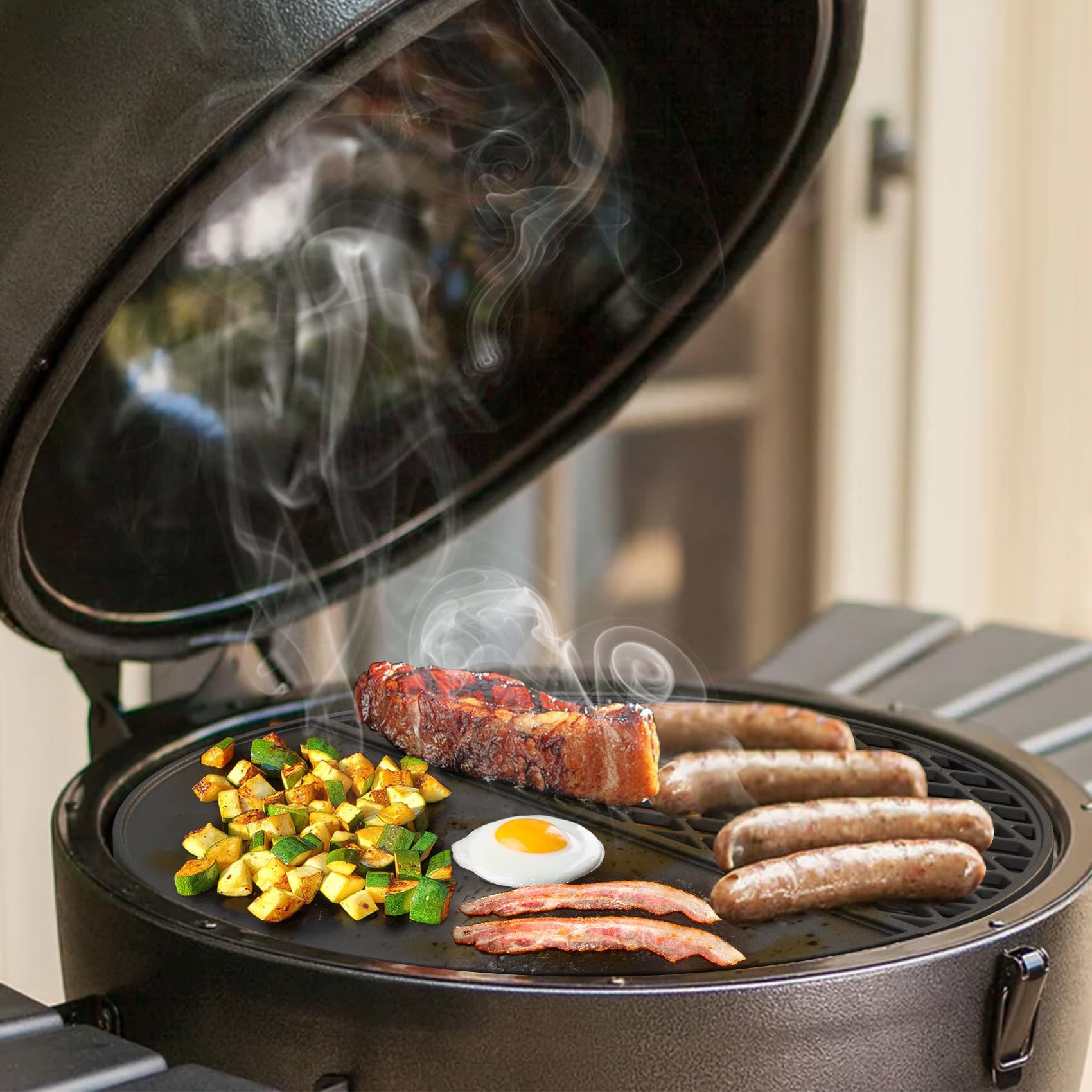 Onlyfire Cast Iron Griddle for Akorn Kamado -7