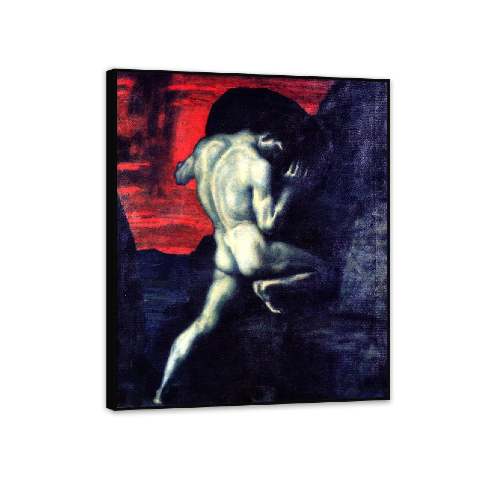 Hau3sh3a Framework Franz Von Stuck Wall Art Print Sisyphus Poster Famous Paintings On Canvas Franz Stuck Picture Wall Decor For Living Room Bathroom Office 90X70cm(36X28in) Black Framed