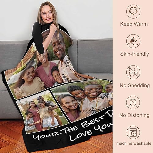 Miniatura 6 de YESCUSTOM Manta personalizada con texto fotográfico, manta personalizada para el día del padre, manta ligera para cama, sofá, sala de estar, hecha