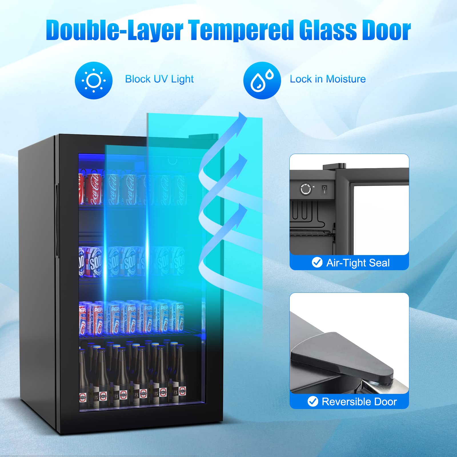 Chefjoy Mini Fridge, 120 Can Freestanding Drink Cooler With Glass Door, Removable Shelves For Soda Beer Wine, Compact Small Refrigerator For Bedroom, Office, Dorm, 3.2 Cu.Ft (3.2 Cu. Ft) on Fridge.com - View 2