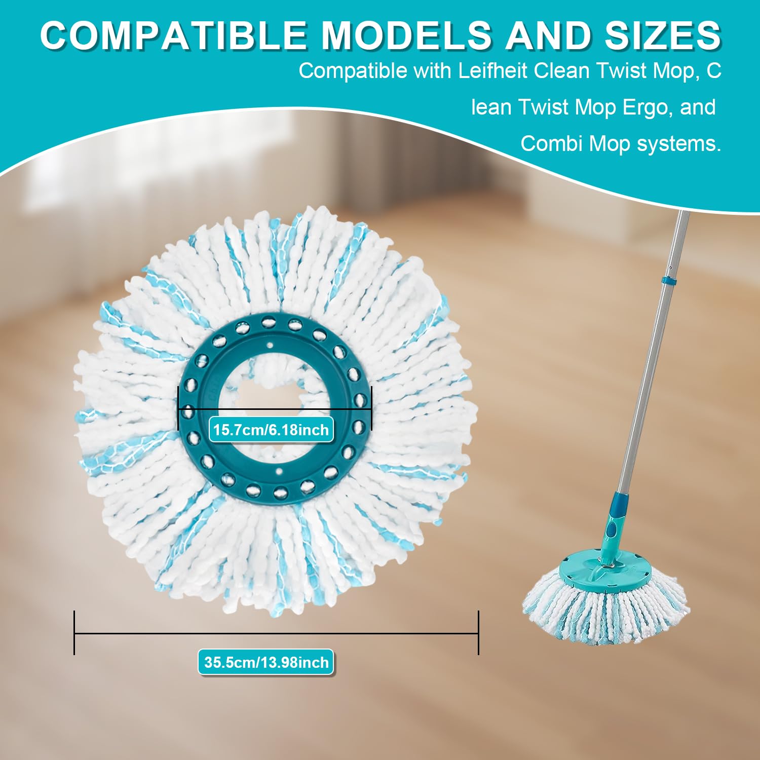 6 Pezzi Testine di Ricambio Mocio Compatibile Con Leifheit, Mocio di Ricambio in Microfibra, Clean Twist Disc Mop Kit, Altamente Assorbente, per Tutti i Tipi di Pavimento