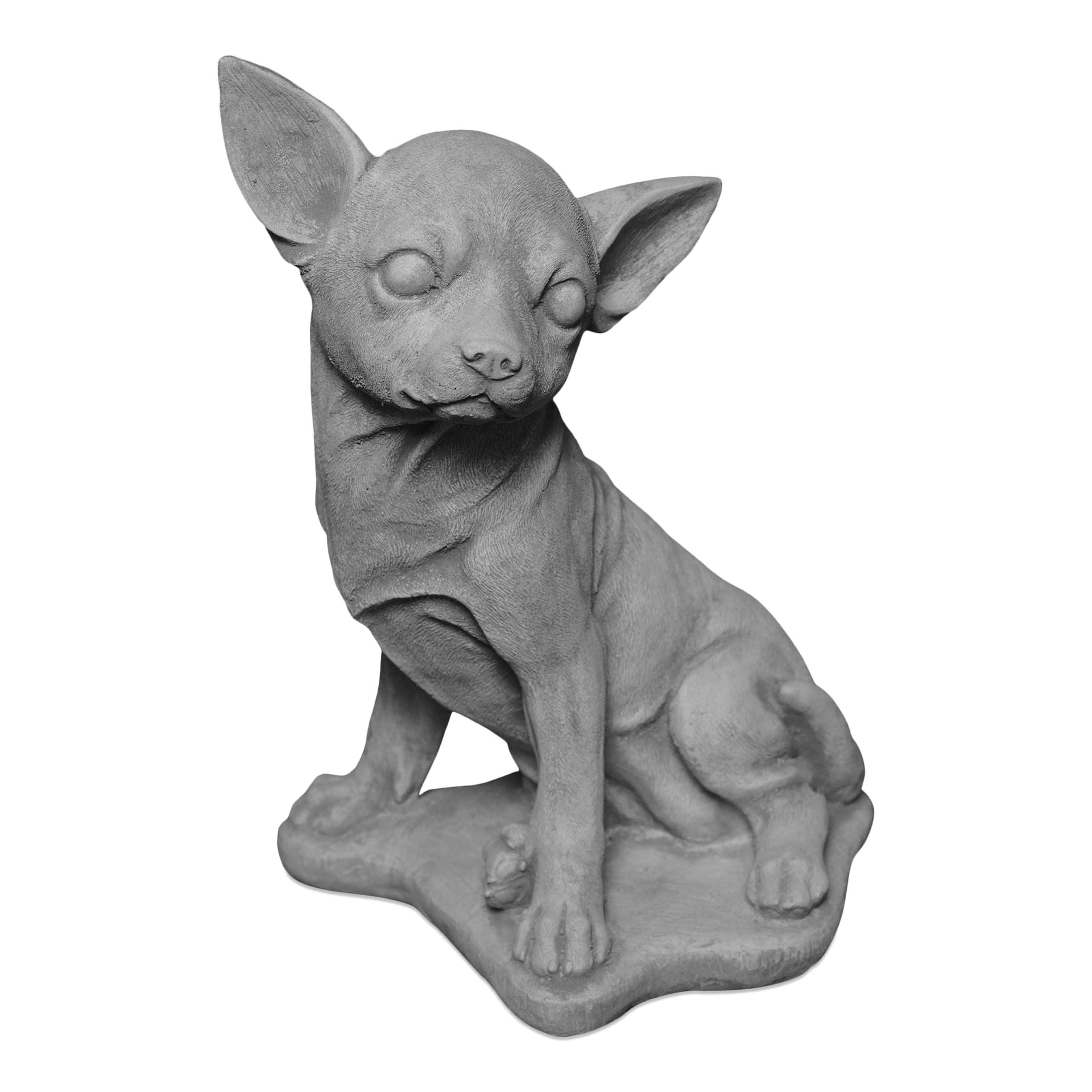 Chihuahua Steinfiguren Für Den Garten – Frostsicher, 31 Cm Hoch, 6 Kg, Grau Patiniert, Aus Steinguss