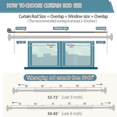 Miniatura 5 de VOIIY Paquete de 2 barras de cortina para ventanas de 48 a 84 pulgadas (4-7 pies), barras de cortina negras de 1 pulgada de diámetro con remates