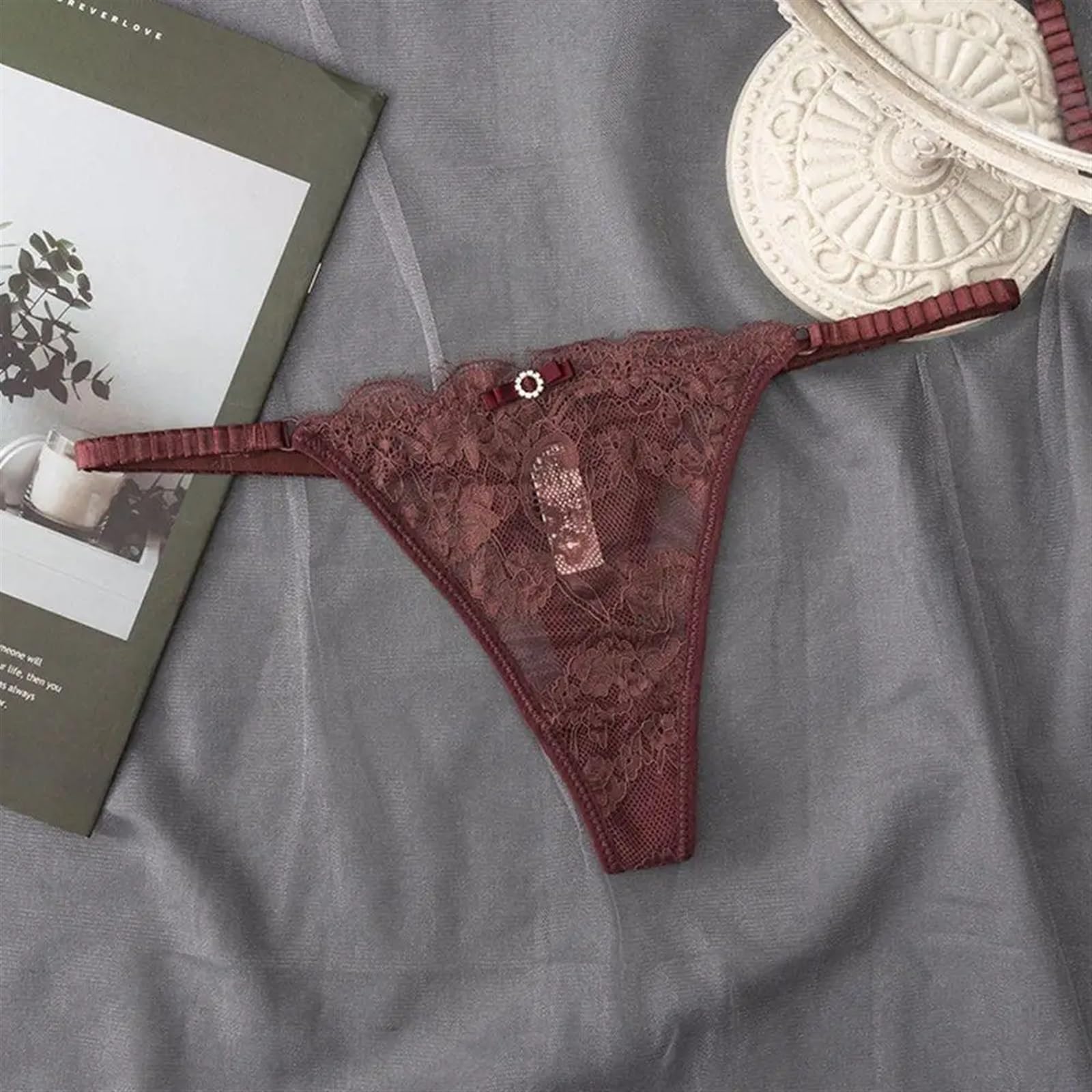 Mutande Bikini Slip 3 Pezzi Trasparenti Tentazione Sexy Mutande in Cotone Cavo Cavallo Basso Vita Fiore Perizoma Slip Femminili Mutandine Perizoma in Pizzo(Marrone)