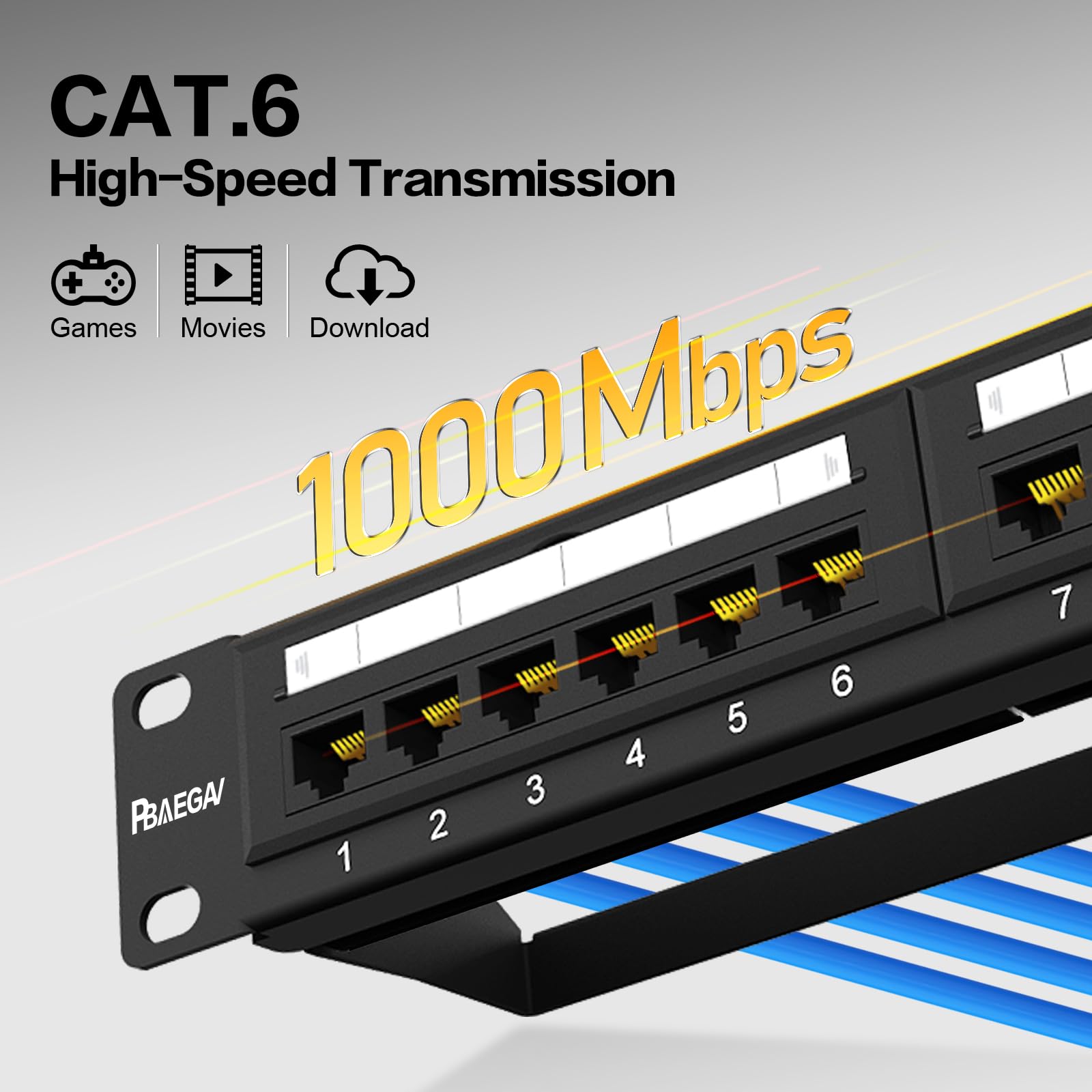 Patch Panel 24 porte montaggio a rack o montaggio a parete Cat6 1U Patch Panel di rete 19" RJ45 Patch Panel per rete 10 Gigabit, compatibile con strumenti a impatto 110 o Krone (Patch Panel Cat6 a 24