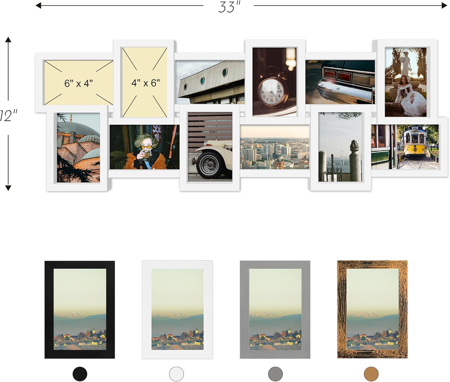Jerry & Maggie 12-Openings Family Picture Frame - Multi Picture Frame for Wall, 4x6 Inches, Plastic Wall Picture Frames for Living Room, No Assembly, White/ 2 Pack