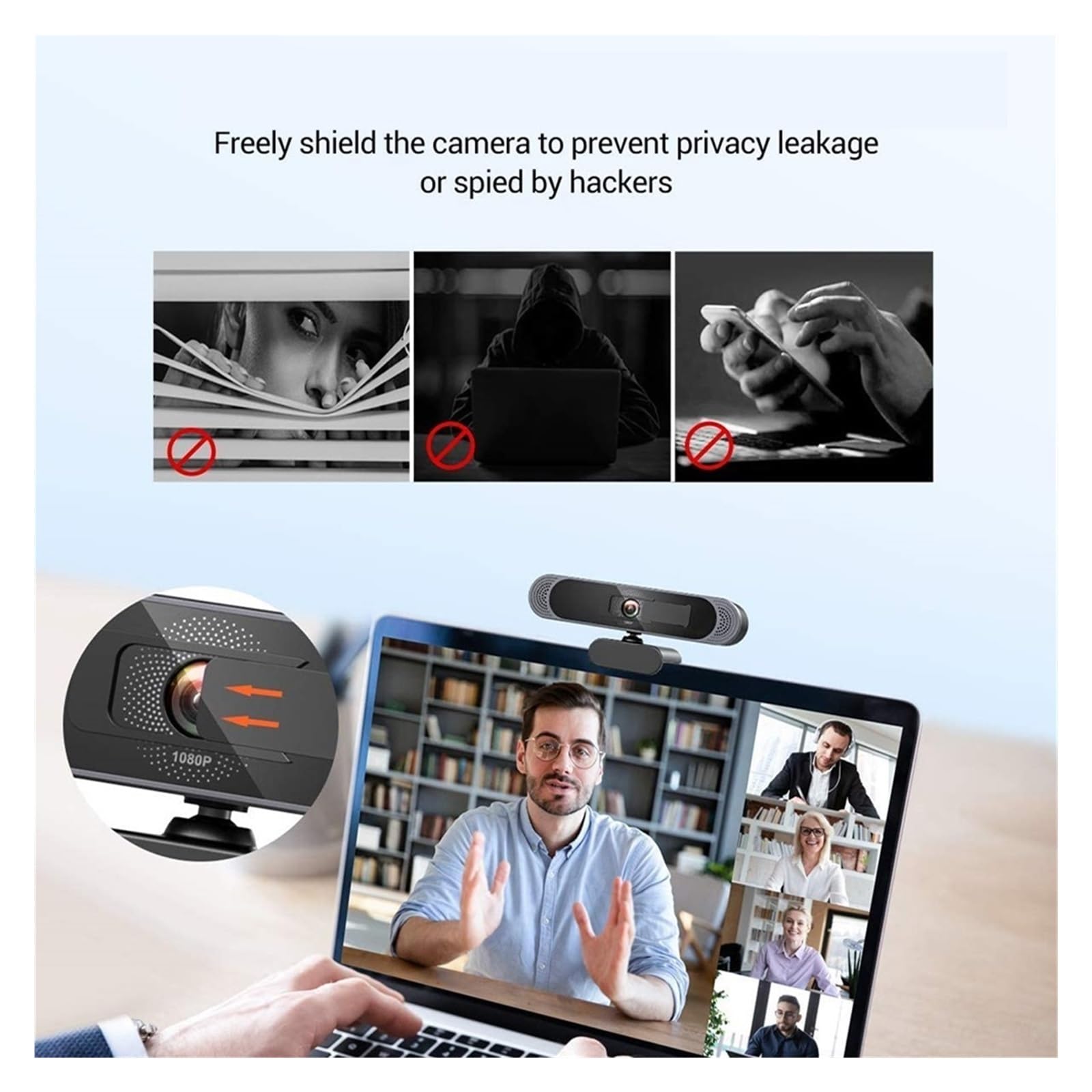 Cámara web HD de 1080P, micrófono con cancelación de ruido/cubierta de privacidad/trípode, cámara Web USB and Play for reuniones de vídeo