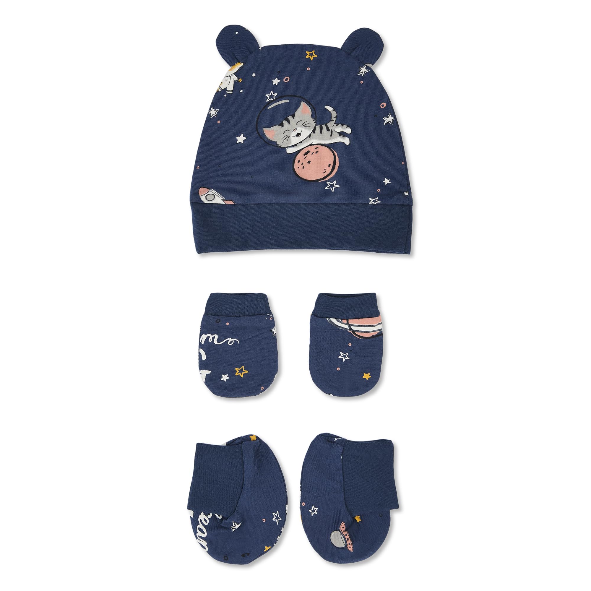 Haus and Kinder Adorable Baby Essentials Bundle- Pack of 7 | Onesie, Wash Cloth, Burp Cloth, Bib, Cap, Mittens and Booties, Perfect Baby Shower Gift Set for Newborns with Comfort and Style- Space Walk-image-15