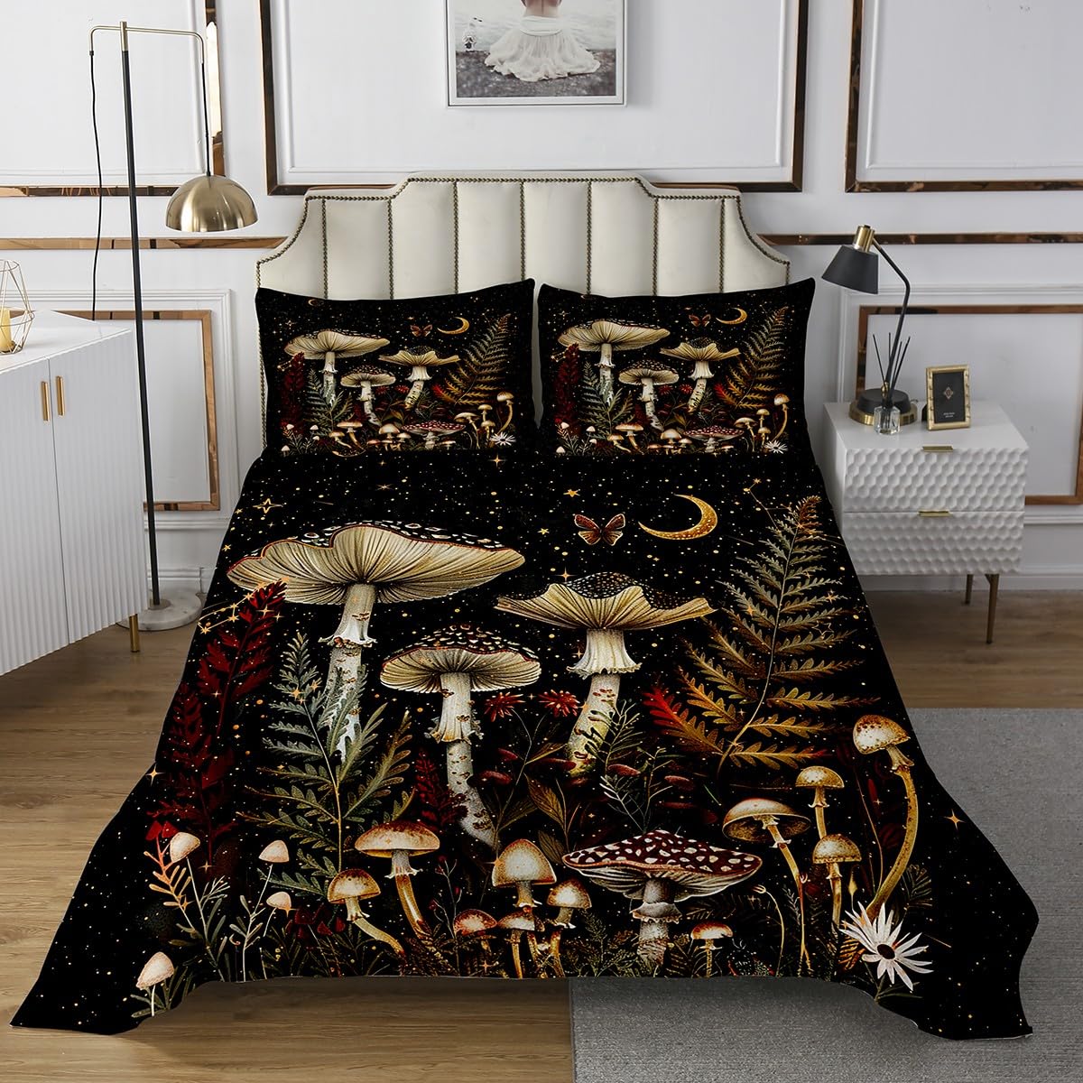 Castle Fairy Wild Mushroom Bedspread Twin Size Bedding for Kids Teens Bedroom Burgundy Plant Leave Decor Coverlet Set Burgundy Plant Leave Quilt Set for All Season,2 Pcs with 1 Pillowcase