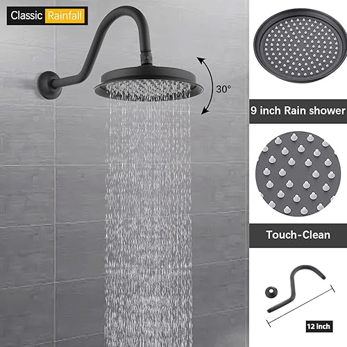 Miniatura 2 de Sistema de ducha con boquilla de bañera, cabezal de lluvia antiguo de 9 pulgadas montado en la pared y rociador de mano de cerámica de latón,