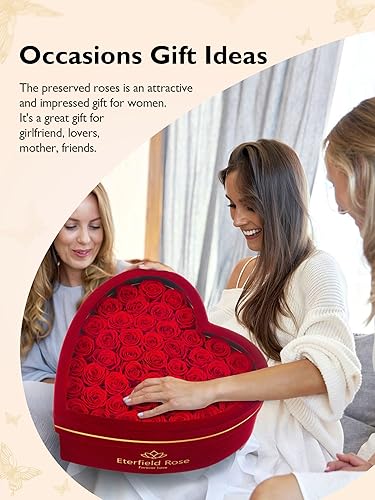 Miniatura 2 de Eterfield Caja de 47 flores para siempre en forma de corazón, rosas preservadas para el día de San Valentín que duran más de un año, flores Rojo,Rosa