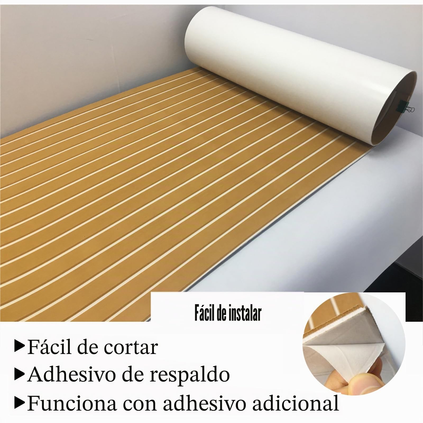 240cm x 90cm EVA Marino Cubierta Teca Sintetica Suelos para Barcos Yate (Amarillo Marrón con Blanco)