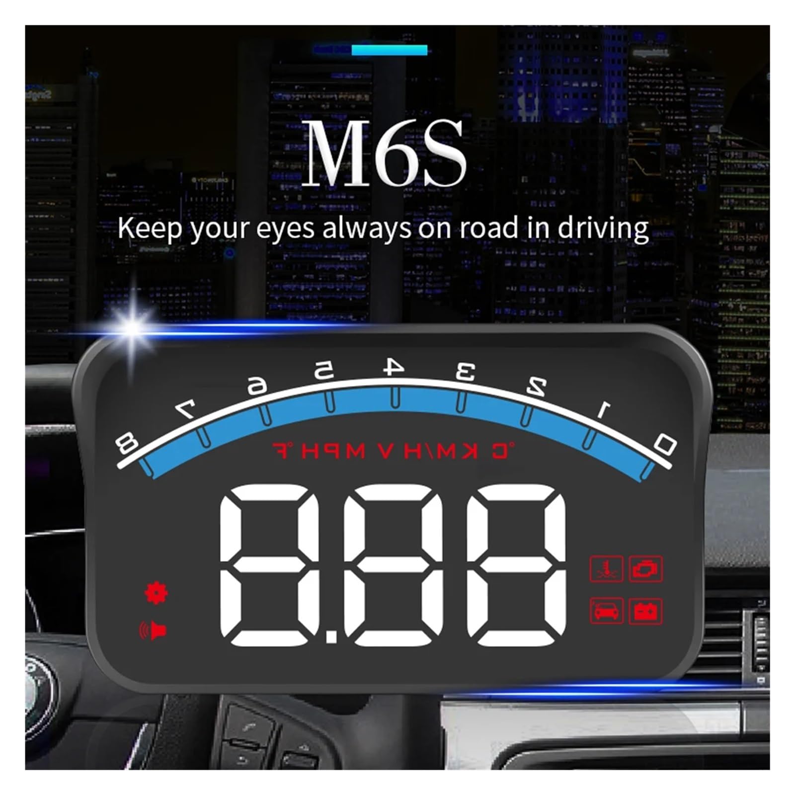 Velocímetro M6S Alarma De Seguridad Digital Pantalla Frontal De Coche OBD2 Pantalla HUD Electrónica Automática Proyector De Pantalla De Parabrisas Seguro FáCil De Usar