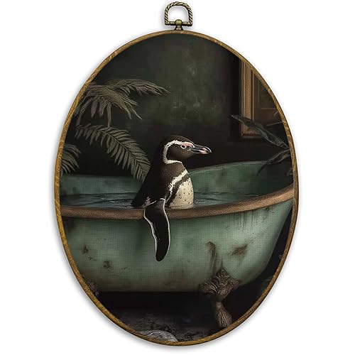 CUANFDDSF Vintage Penguin Bathroom Oval Wall Art Decor, Penguin Gifts