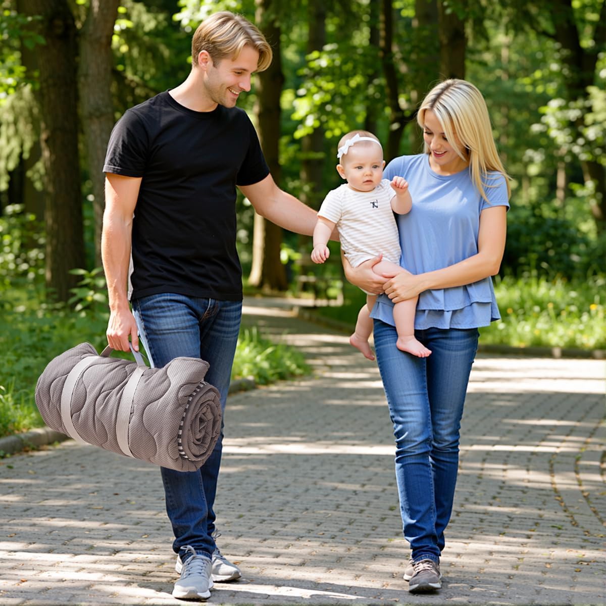 Momcozy Alfombra de Juego para Bebé 127x127 cm, Colchoneta Acolchada para Gateo, Impermeable y Antideslizante, Plegable con Asa de Transporte, Uso Interior y Exterior