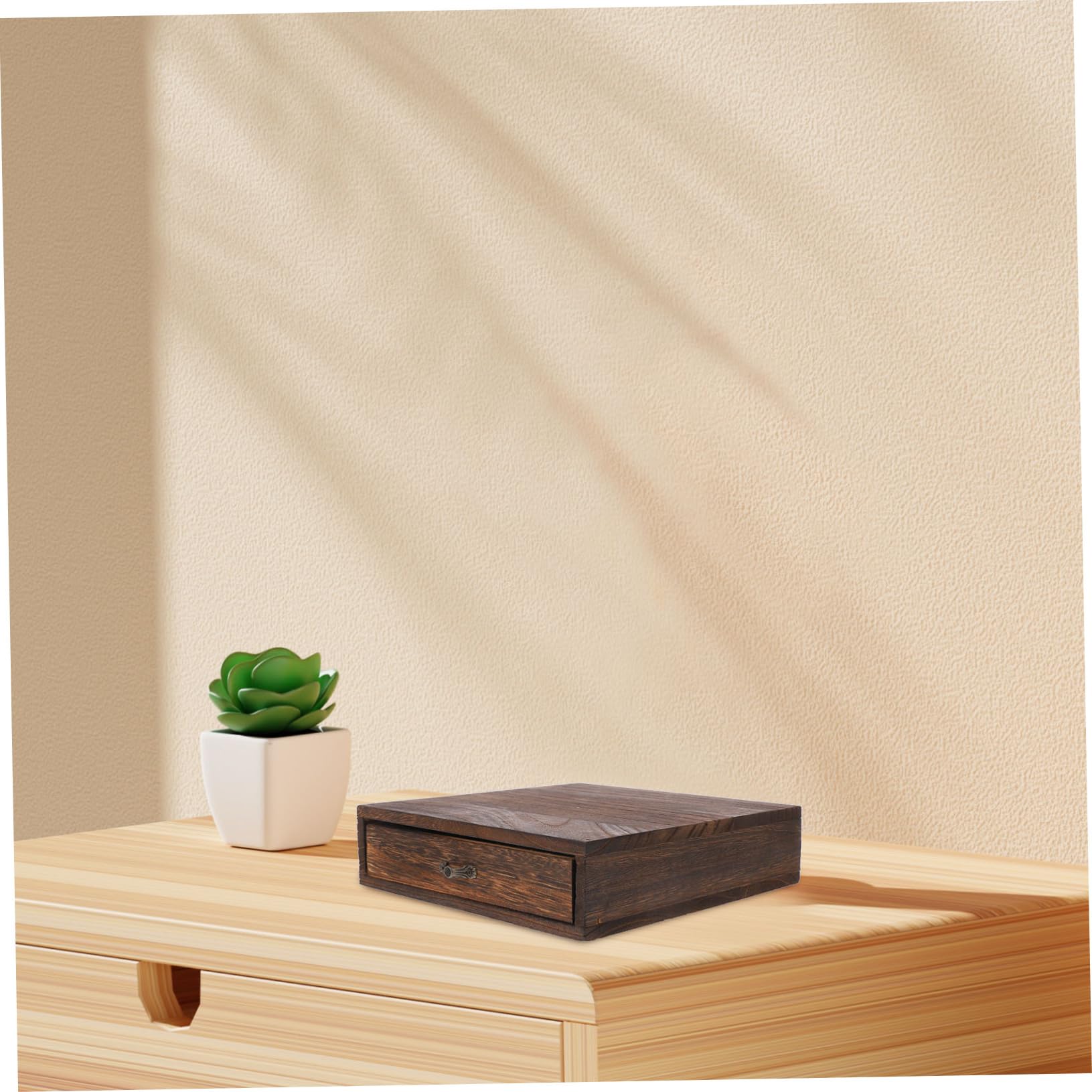 Drewniany organizer na biurko 23 cm x 22 cm x 6 cm z szufladą do przechowywania biżuterii i akcesoriów do domowego biura i studia - stylowe i funkcjonalne rozwiązanie do przechowywania na biurku