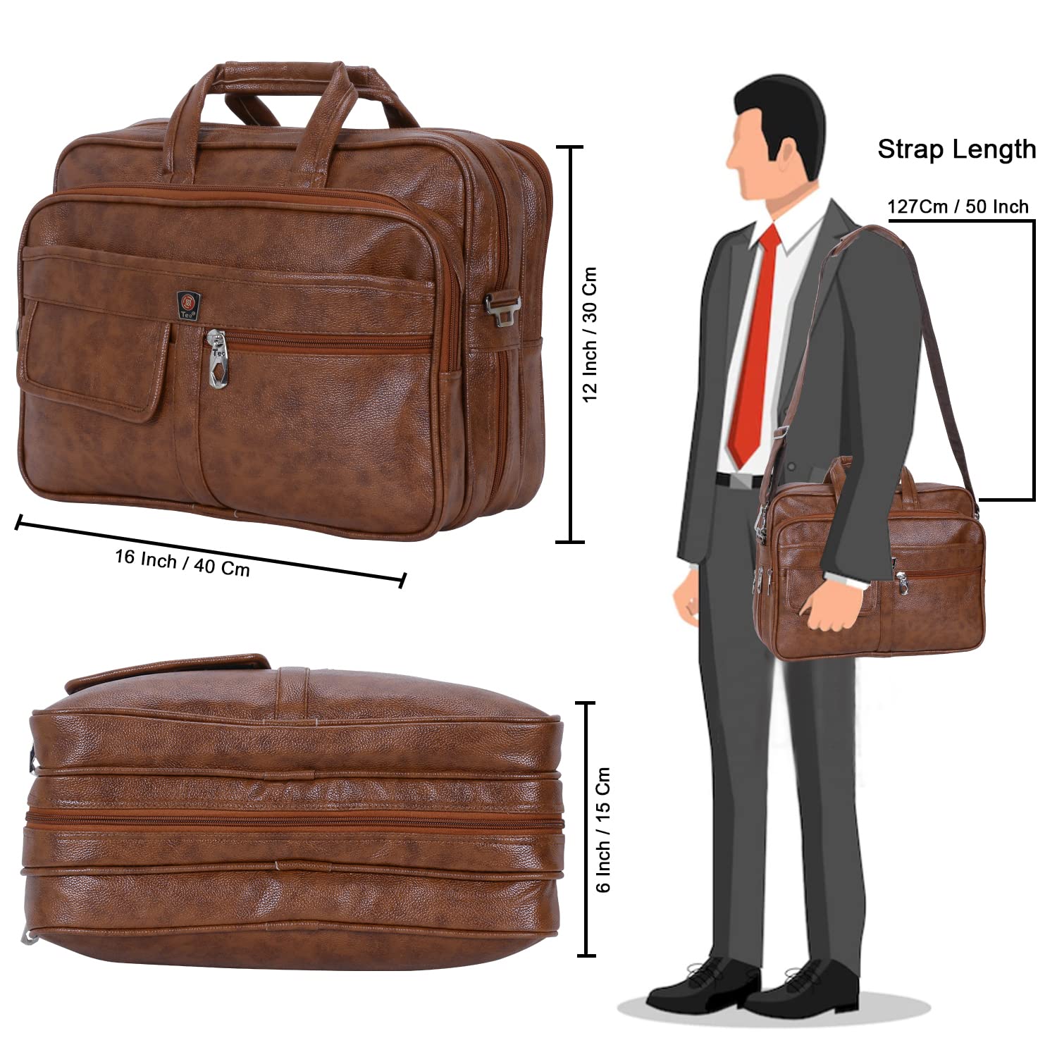 Synthetic Leather Elegant messenger bag Office Bag Briefcase Laptops/Tablet for men and women with multiple compartments and an expandable bottom Tan Colour(16 inch) 15 715mY1Dbl7L. SL1500