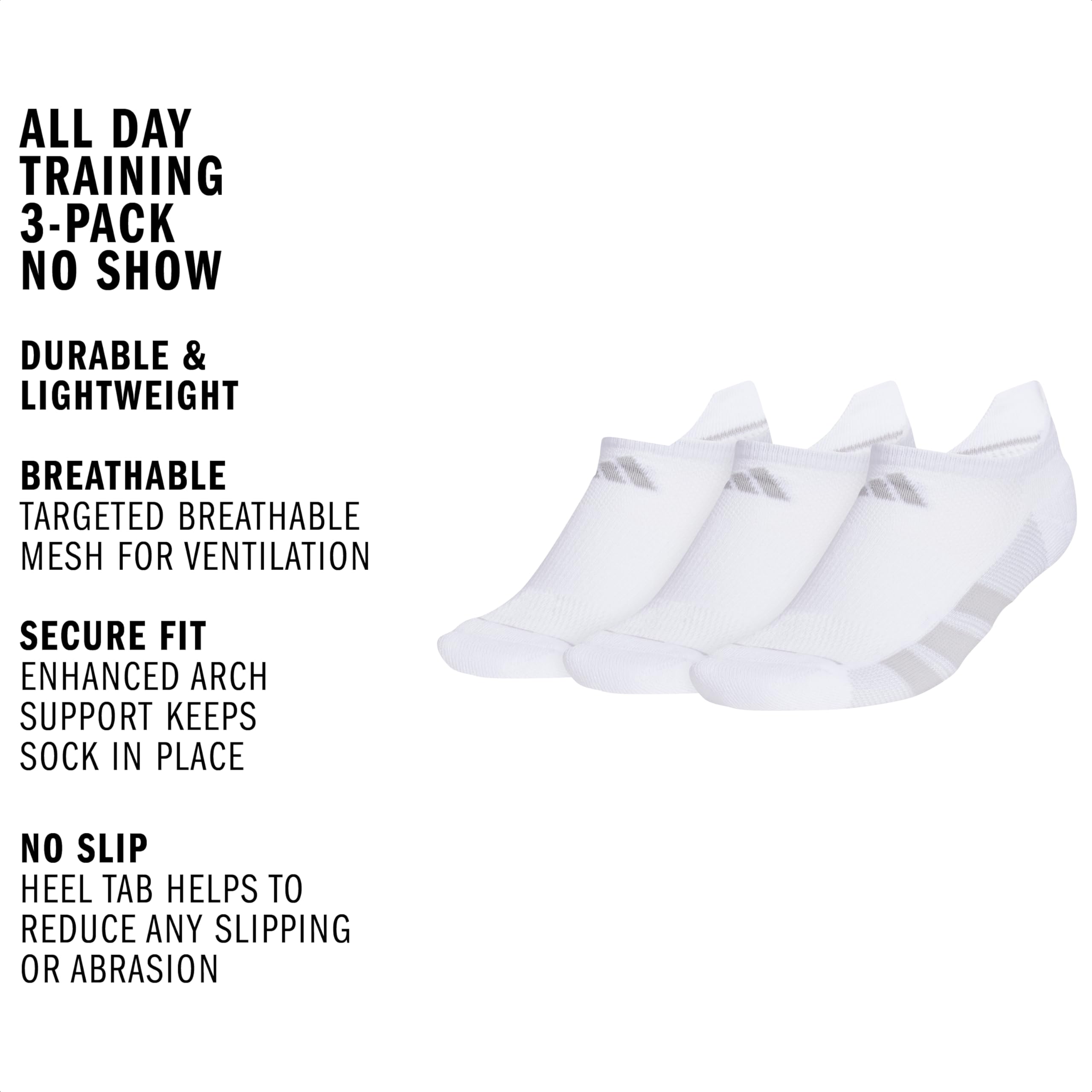 adidas Damskie skarpety treningowe All Day (3-pary) Athletic Performance Below Ankle Running No Show, White/Clear Onix Grey, rozmiar M (3 sztuki), White/Clear Onix Grey/Clear Grey, M