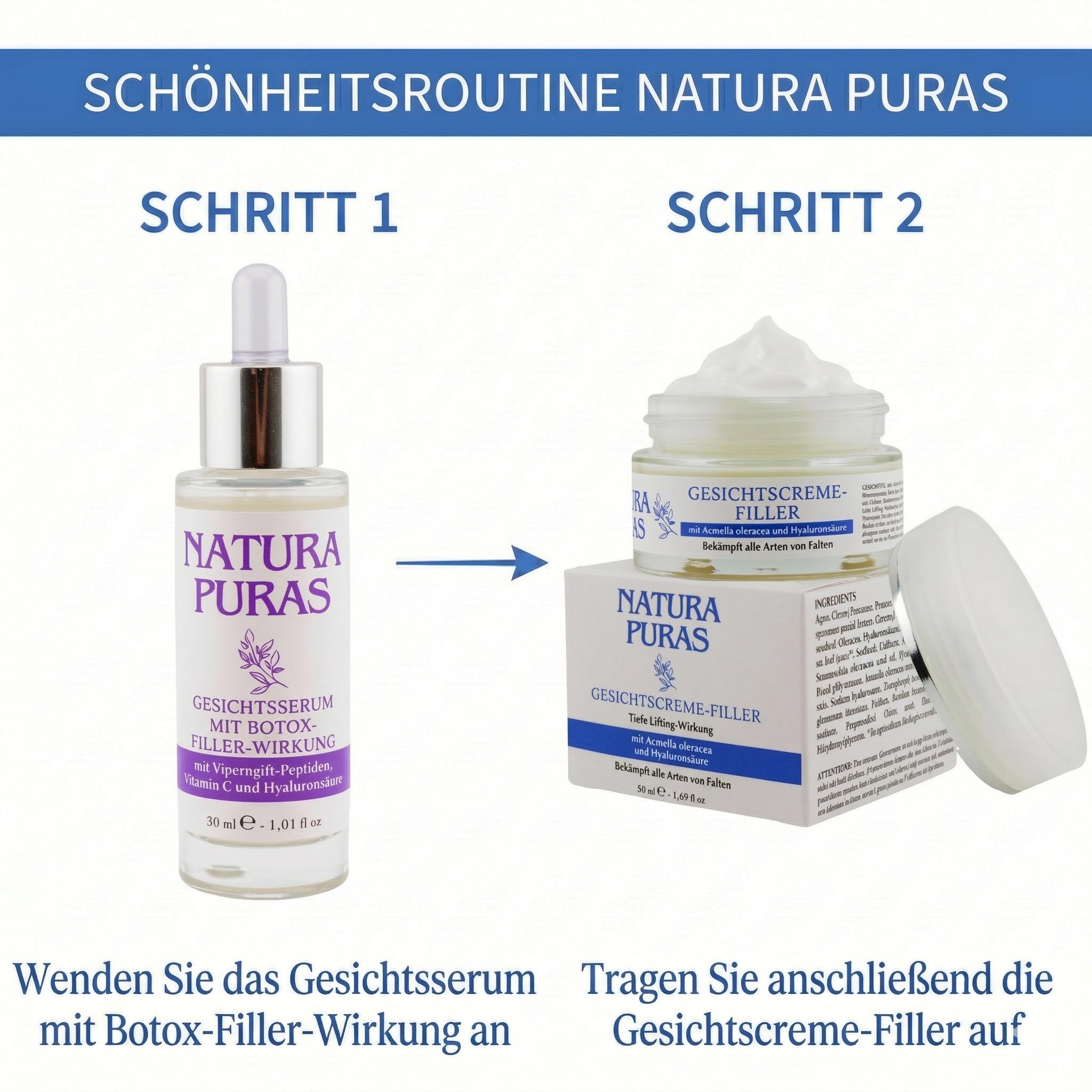Antifalten-Gesichtsserum mit intensivem Botox- und Filler-Effekt 30ml | Sofort-Lifting und Anti-Aging mit Viperngift-Peptiden, Hyaluronsäure und Vitamin C | NaturaPuras | Dreifache Hyaluronsäure, Vitamin C, sofortiger Botox-Lifting-Effekt, biomimetische P