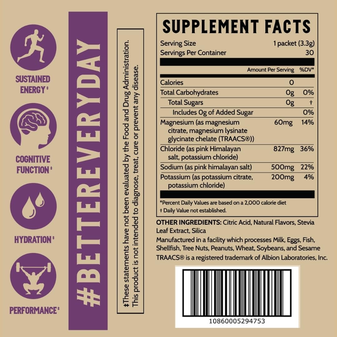 Earth Fed Muscle Elixir Electrolyte Powder Packets - Berry Flavor with Himalayan Sea Salt - Sugar Free, Stevia Sweetened - 3X Electrolytes - 30 Single Serve Hydration Drink Mix Sticks - Image 6