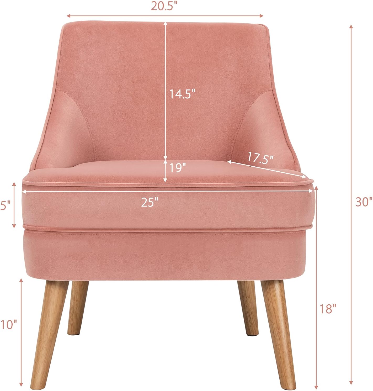 Giantex Set of 2 Velvet Accent Chairs, Mid Century Single Sofa Chair w/Rubber Wood Legs, Comfy Slipper Chair, Upholstered Armless Leisure Side Chair for Living Room, Bedroom, Meeting Room, Pink