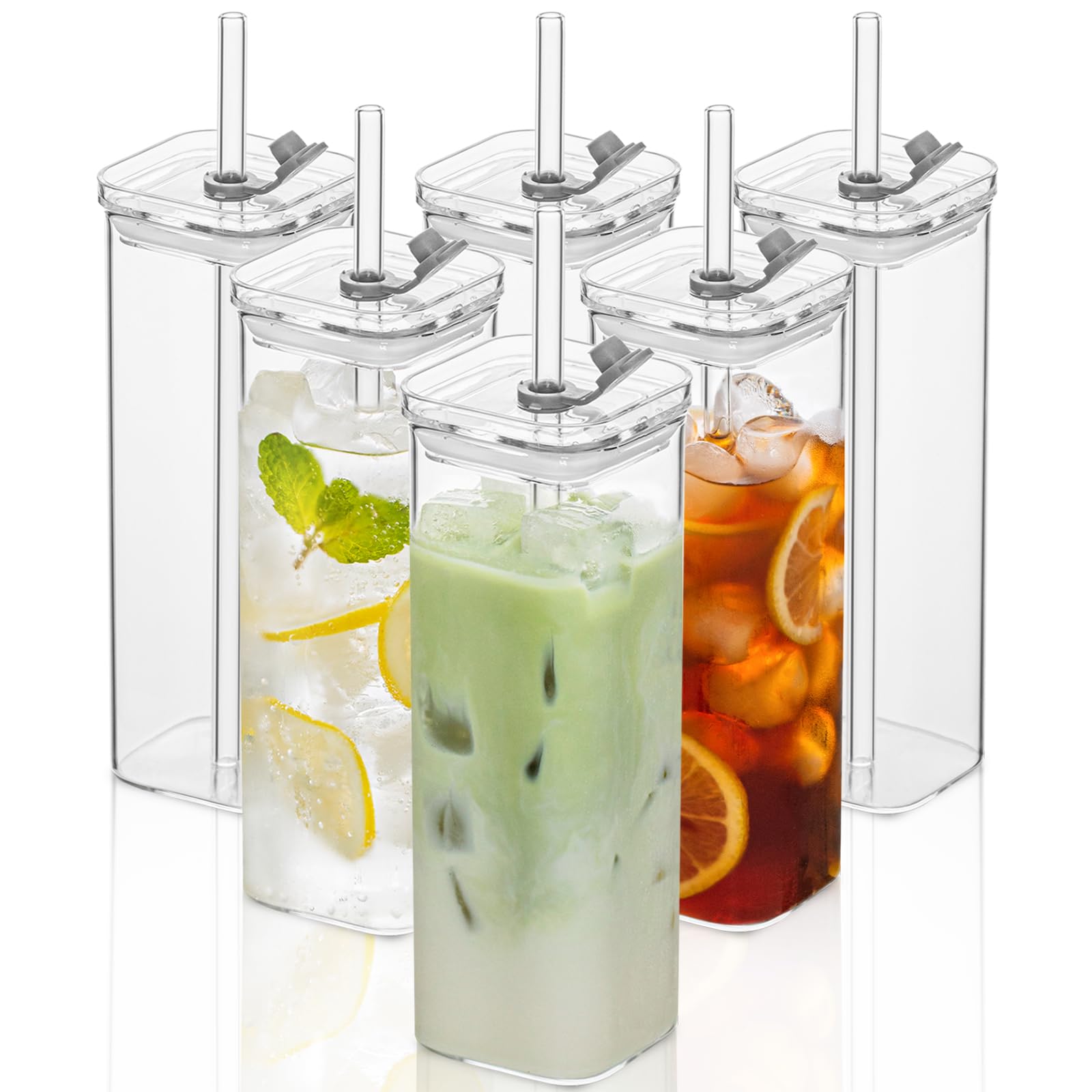 6 Sets Square Drinking Glass Cups Old Fashioned Glasses 17 Oz Square Glasses Clear Highball Modern Glassware Tumbler