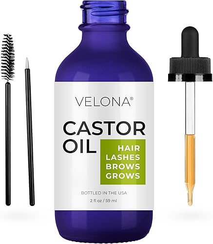 velona Aceite de ricino orgánico certificado por la USDA, 2 onzas líquidas, estimula el crecimiento, pestañas, cejas, cabello, aceite natural,