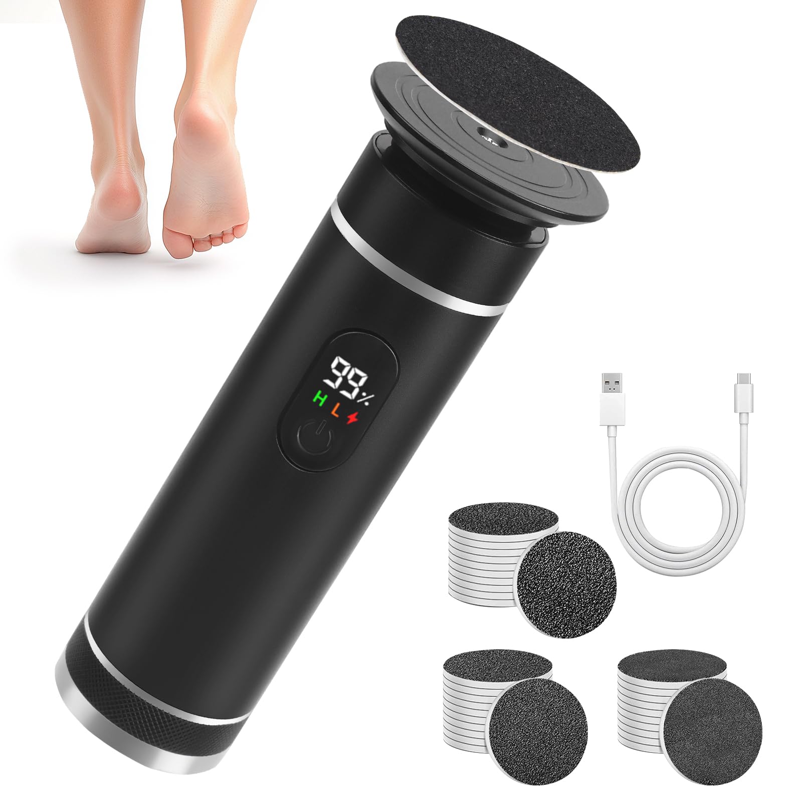 Râpe Électrique Pieds 3 en 1 honey glow, 60 Tampons, 1000 tr/min, Vitesse Réglable pour Callosités Peaux Mortes