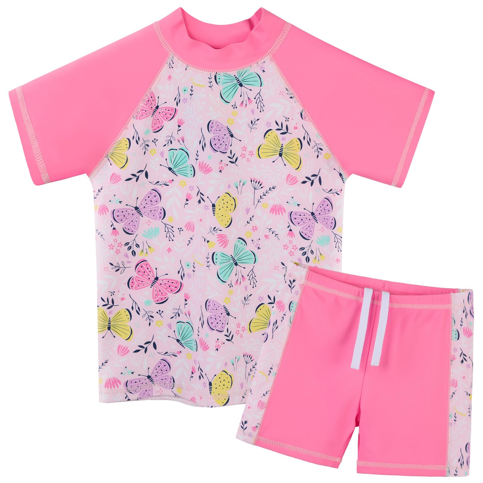 BAOHULU Girls Short Sleeve Swimsuit Two Piece Floral UPF 50+ Rash Guard