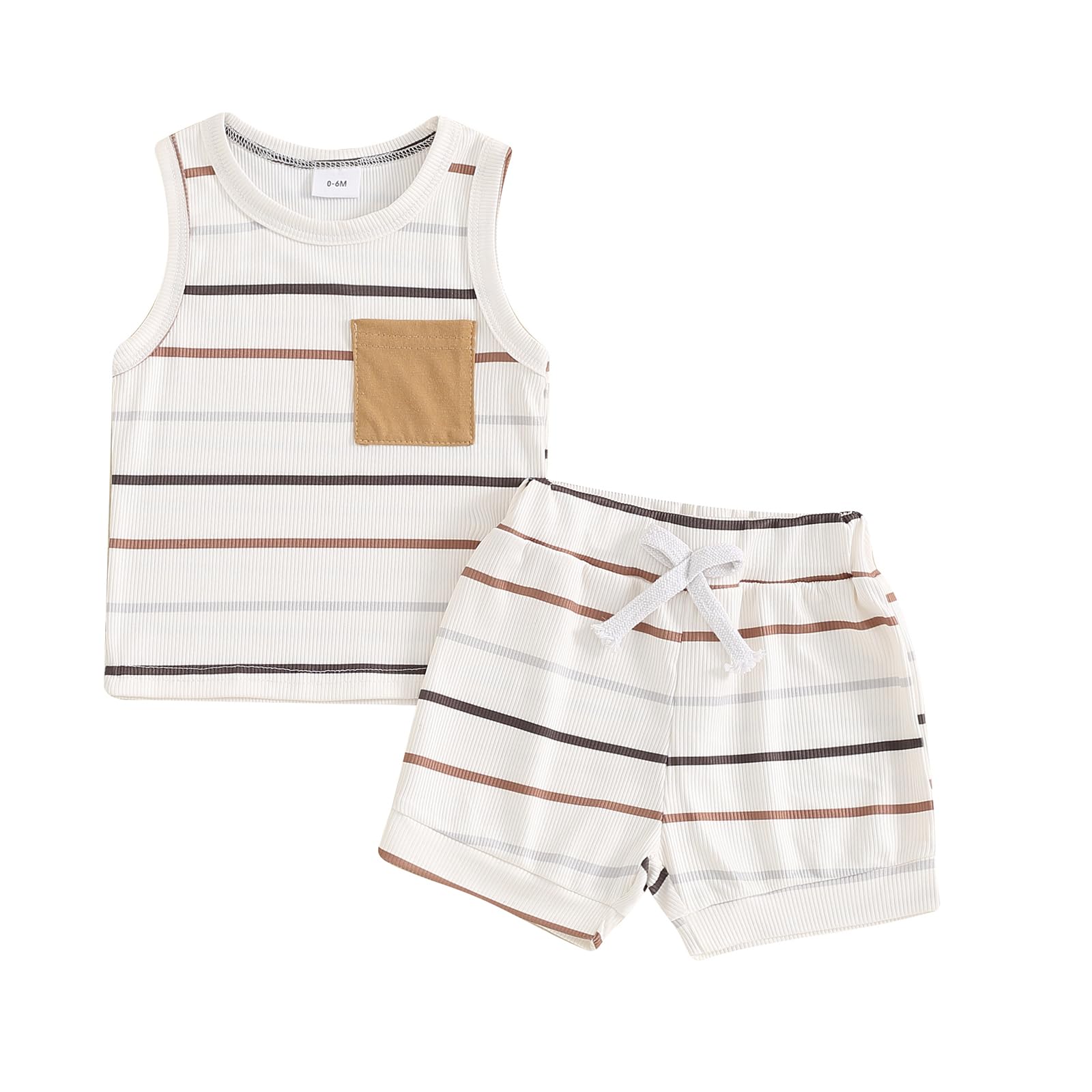 farrubbyine8 Baby Boy Summer Clothes Casual Striped Tank Tops Camisoles and Shorts 2 Piece Newborn Boys Spring Summer Outfit Set (White, 12-18 Months)