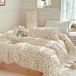 Sedefen Ensemble de literie Florale Rose Couvercle Reine Jaune 3 Pièces avec Bleu Botanical Spring Garden Flower Imprimé Coquette Comforter Cover pour les filles