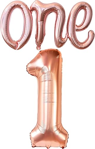 Globo de oro rosa uno y 1 para el primer cumpleaños, 40 pulgadas, un globo de oro rosa para decoraciones de fiesta de cumpleaños de Sweet One, globo