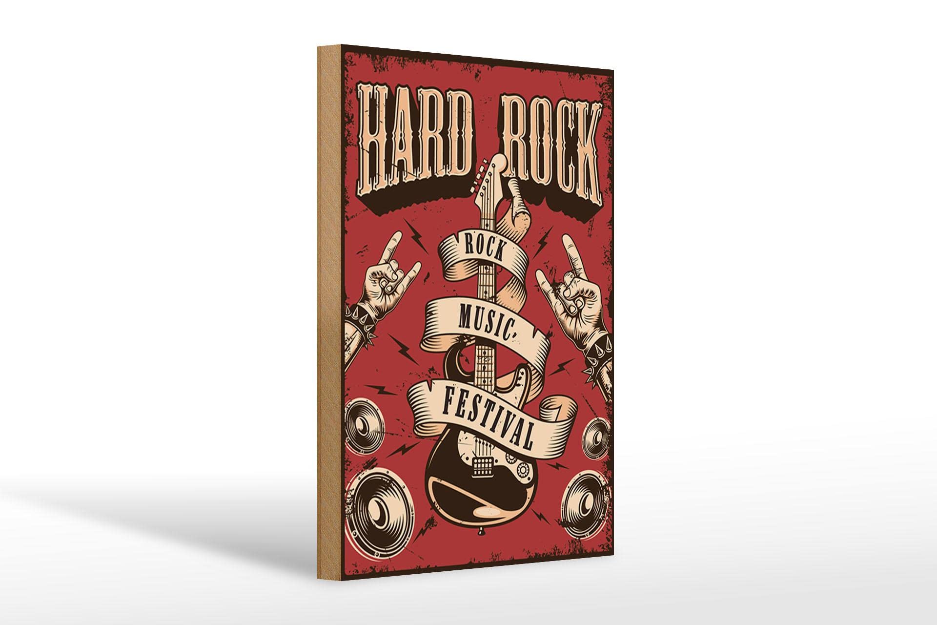 Wooden Sign 30 x 20 x 1 cm Hard Rock Rock Music Festival DekoNo7, Colourful, 30 x 20 cm