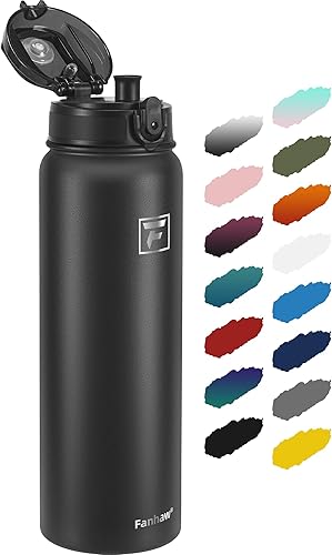 Miniatura 22 de Fanhaw Botella de agua aislada al vacío de acero inoxidable de 24 onzas con tapa antipolvo, para niños, mujeres, hombres, a prueba de fugas y sudor