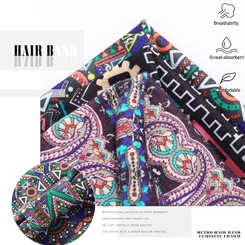 Miniatura 3 de Aceorna Diademas bohemias anchas anudadas para el cabello, bandas elásticas estampadas, diademas bohemias para mujeres y niñas, 3 piezas (juego A)