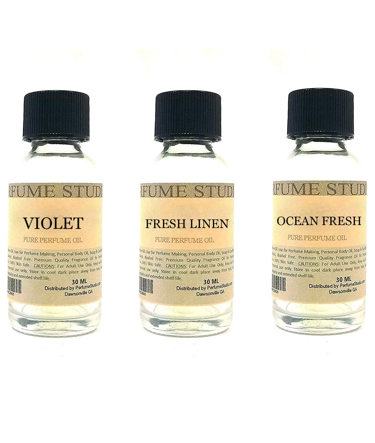 Fragrance Oil Set 3-Pk 1oz Each for Making Soaps, Candles, Bath Bombs, Lotions, Room Sprays, Colognes (Fresh Floral, Violet, Fresh Linen, Ocean Fresh)