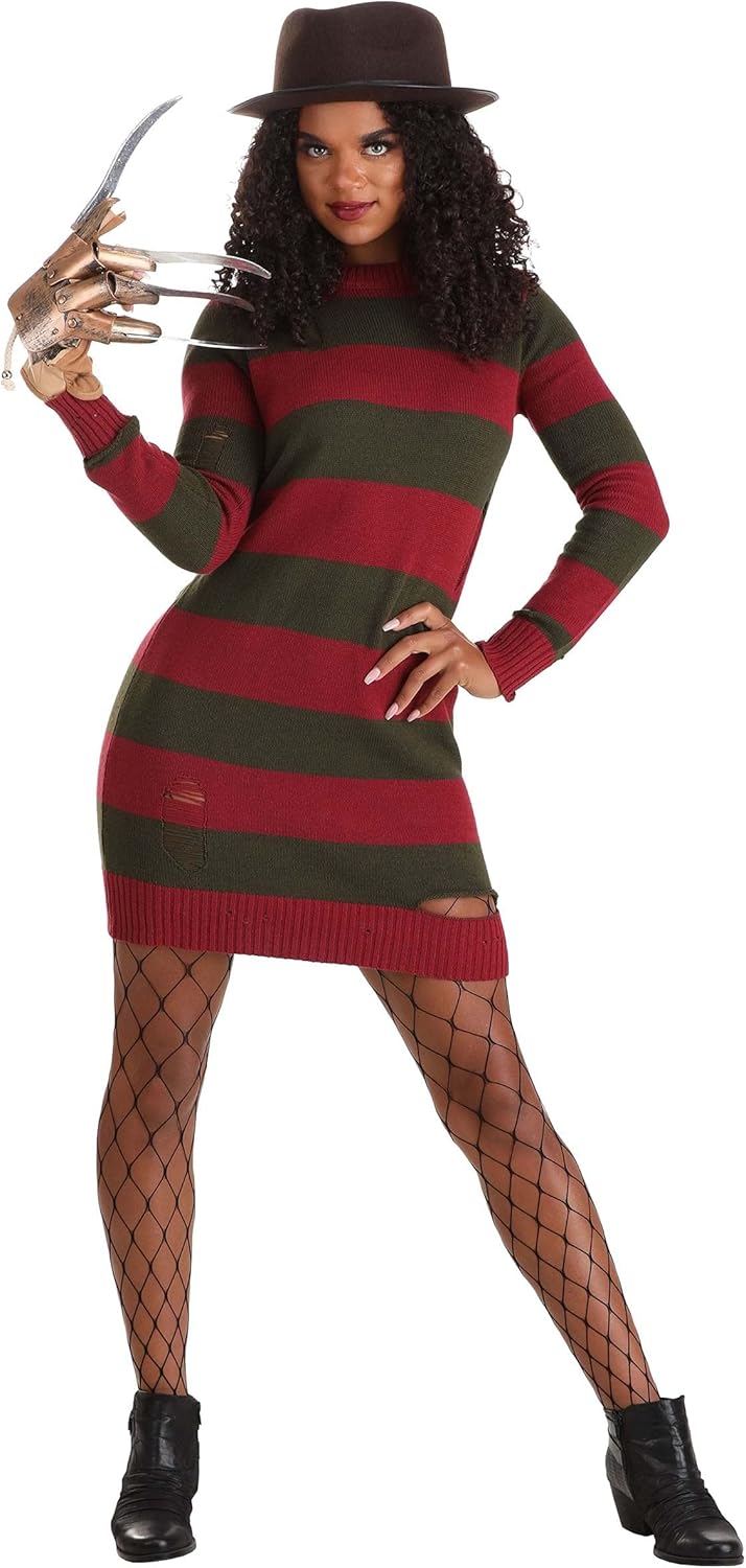 Nightmare on Elm Street Freddy Krueger Costume Sweater Dress for Women - Freddy Krueger Ripped Striped Sweater - Image 2