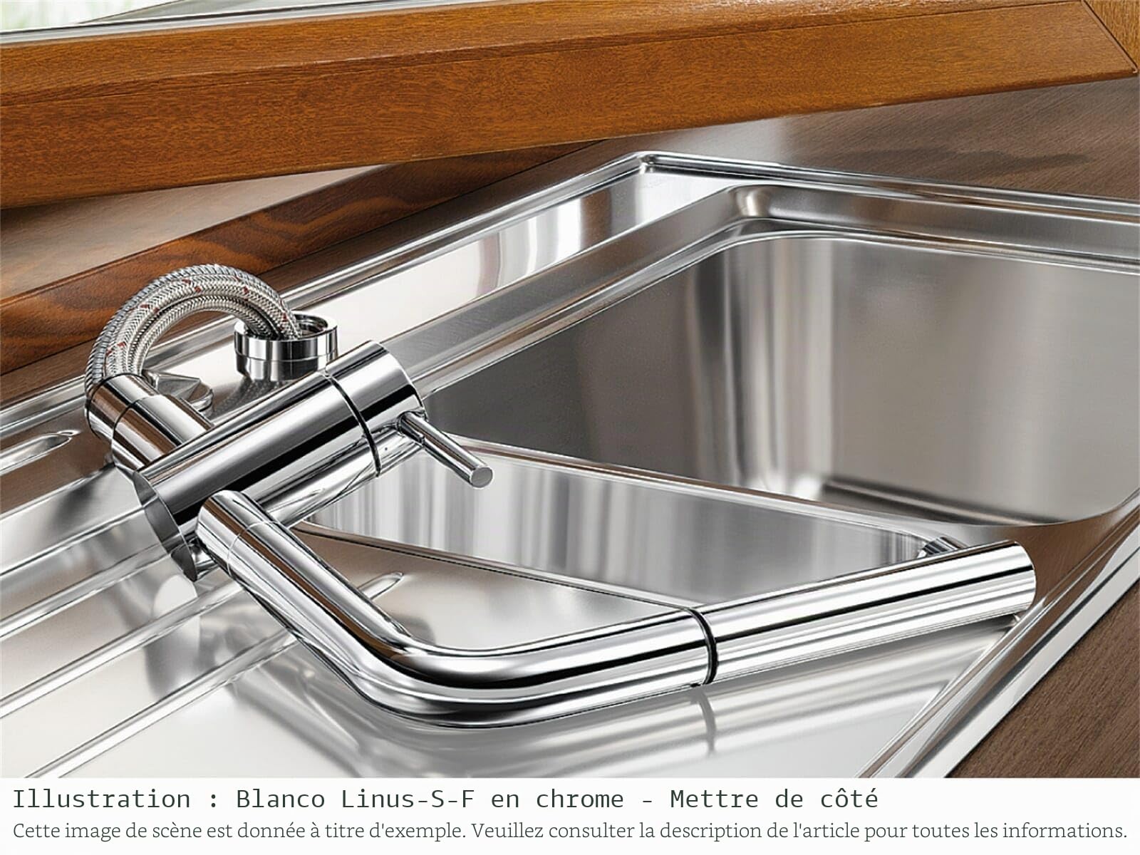 BLANCO LINUS-S-F – Robinet de Cuisine avec Bec Rabattable et Douchette Extractible – Basse Pression – Chrome – 514276