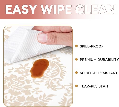 Miniatura 5 de RAY STAR Revestimiento para estantes, revestimiento floral de damasco dorado no adhesivo para cajón de despensa, agarre fuerte, antideslizante,