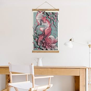 Amazon.co.jp: 掛ける絵 キツネとさくら レトロ 浮世絵 タペストリー