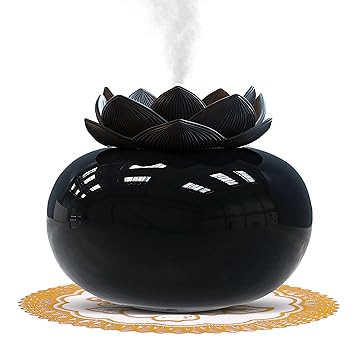 Ceramic Essential Oil Diffuser, Small Personal Humidifiers for Office Desk, EEssen Cute Lotus USB Cool Mist Humidifier Ultrasonic Auto Shut-Off(Black, None Night Light)