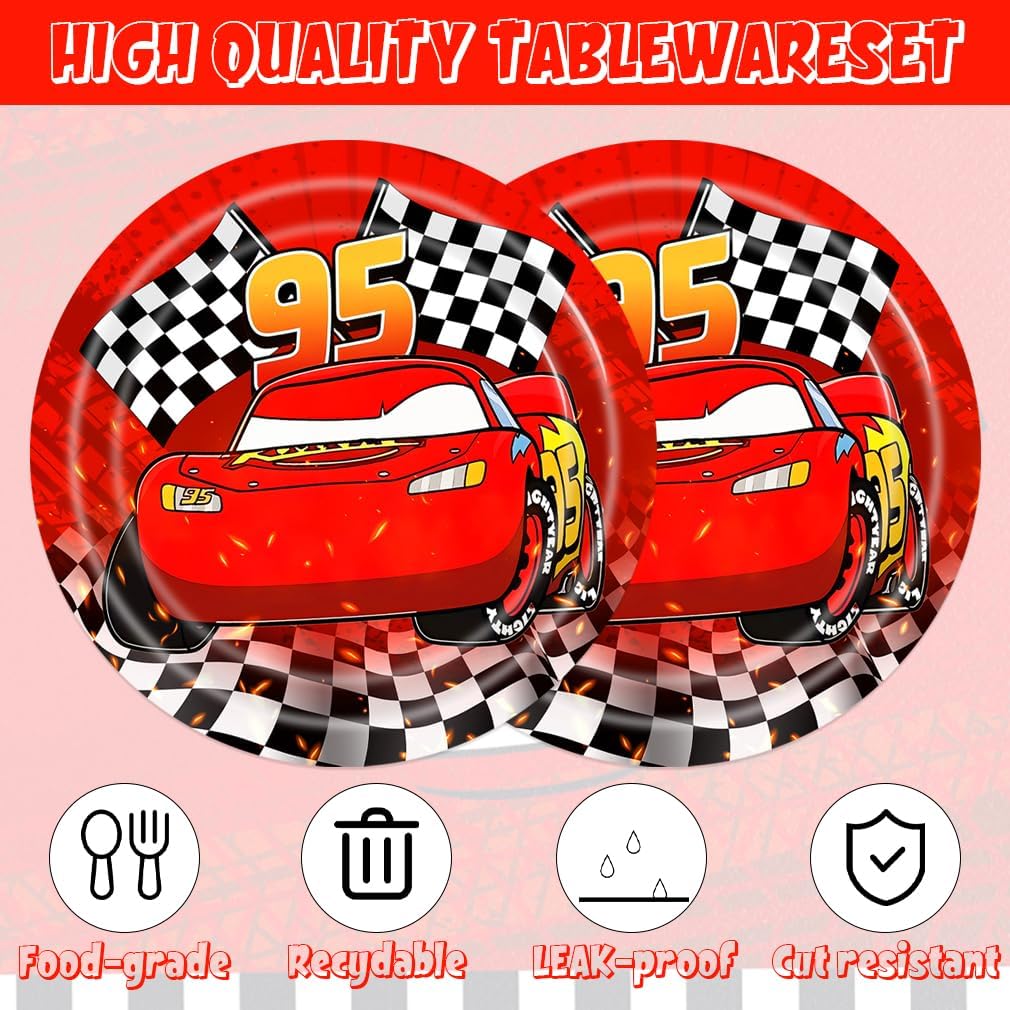 40Pcs Red Car Party Decorations Race Car Themed Party Plates and Napkins Supplies Set for 20 Guests - Image 3