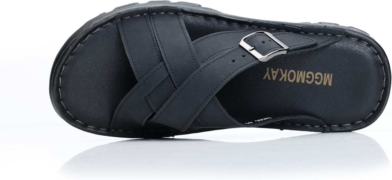MGGMOKAY Mens Leather Slides Summer Leather Slipper Anti-Slip Comfortable Outdoor Sandals with Adjustable Strap - Image 3