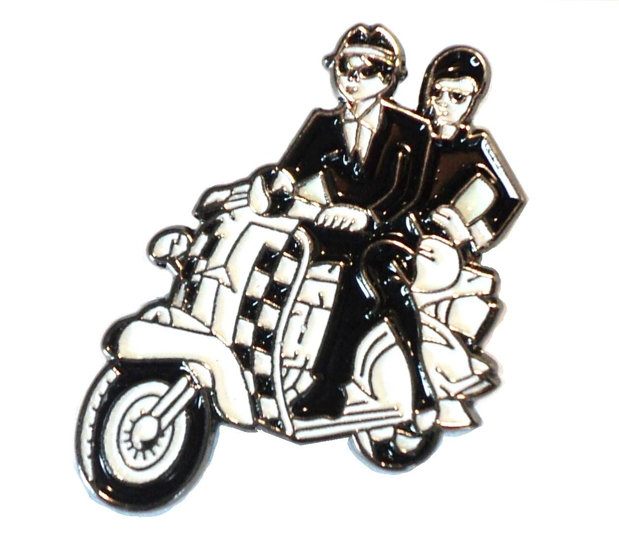 Mercmad White Ska Couple On Black & Chequerboard Scooter Mod Metal Enamel Badge