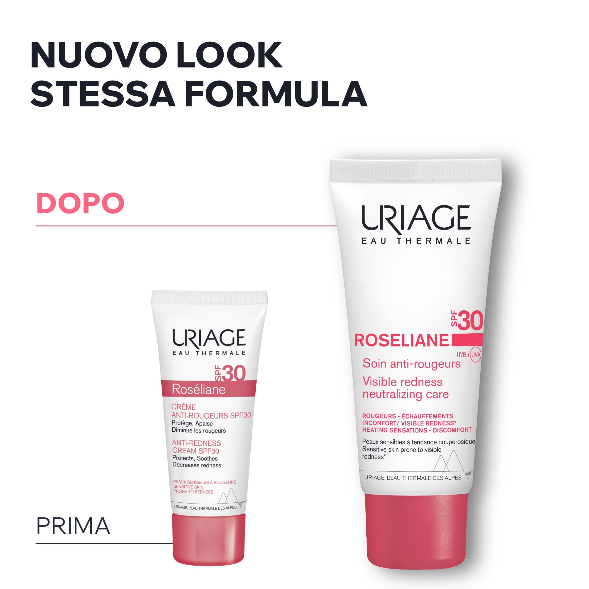 Uriage Roseliane Crema Viso Idratante Anti-Rossori SPF30 con Estratto di Ginseng e Alghe - Riduce i rossori, fornisce un'azione lenitiva di lunga durata. Profumo floreale e fruttato