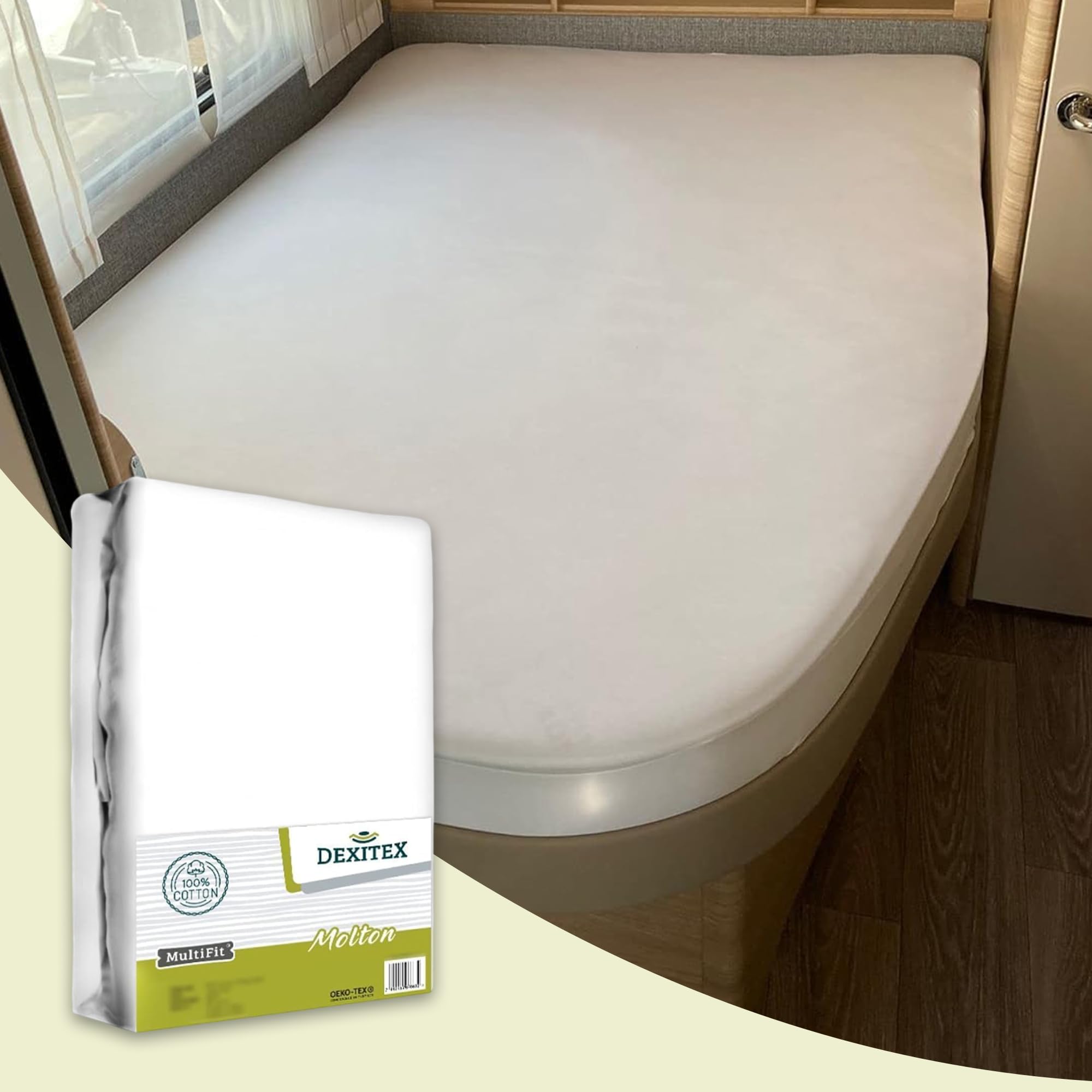 1 Protège Matelas Molton en Flanelle - pour Camping Car - Lit français - Lit Caravane – Oeko Tex - 80% Coton - Angle Droite (135-160cmx190-210cm)